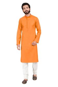 Orange plain pure cotton kurta-pajama