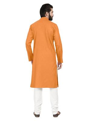 Orange plain pure cotton kurta-pajama 2