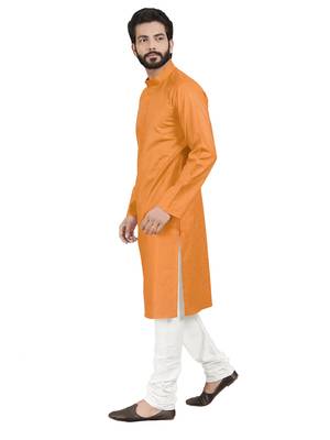 Orange plain pure cotton kurta-pajama 3