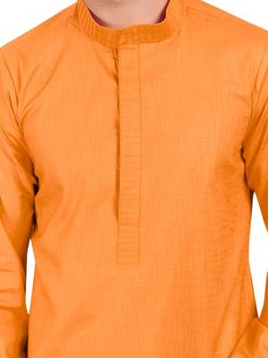 Orange plain pure cotton kurta-pajama 4