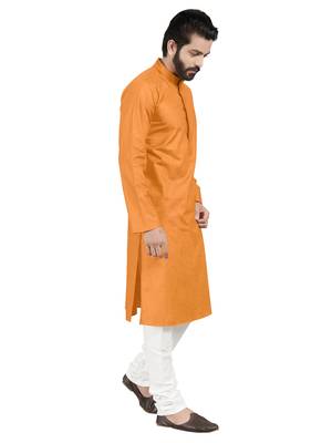Orange plain pure cotton kurta-pajama 5