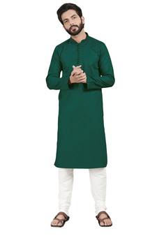 Green plain pure cotton kurta-pajama