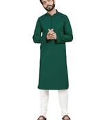 Green plain pure cotton kurta-pajama