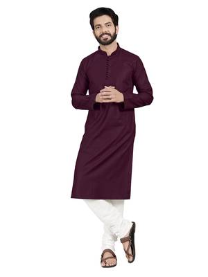 Purple plain pure cotton kurta-pajama 1