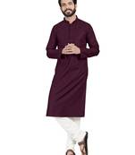 Purple plain pure cotton kurta-pajama