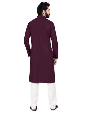 Purple plain pure cotton kurta-pajama 2