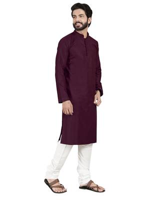 Purple plain pure cotton kurta-pajama 3
