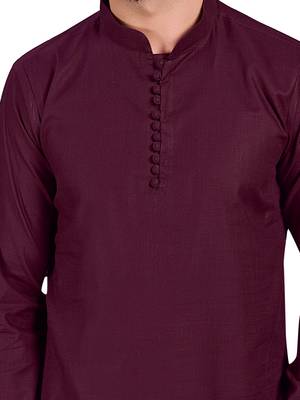 Purple plain pure cotton kurta-pajama 4