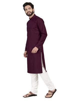 Purple plain pure cotton kurta-pajama 5