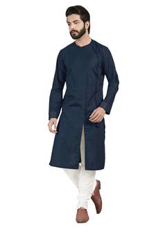 Blue plain pure cotton kurta-pajama