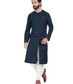 Blue plain pure cotton kurta-pajama