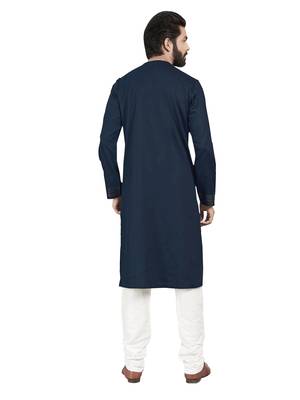 Blue plain pure cotton kurta-pajama 2