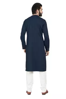 Blue plain pure cotton kurta-pajama