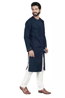 Blue plain pure cotton kurta-pajama