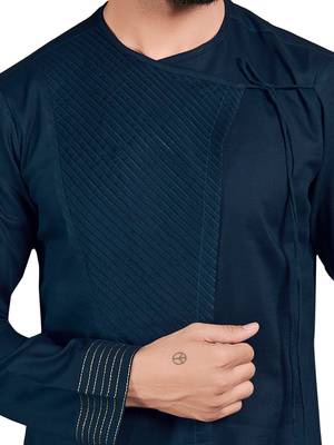 Blue plain pure cotton kurta-pajama 4