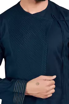 Blue plain pure cotton kurta-pajama