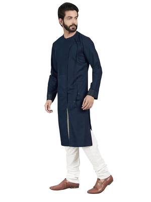 Blue plain pure cotton kurta-pajama 5