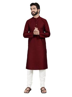 Maroon plain pure cotton kurta-pajama 1