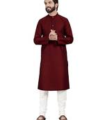 Maroon plain pure cotton kurta-pajama