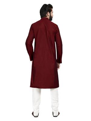 Maroon plain pure cotton kurta-pajama 2