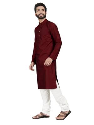 Maroon plain pure cotton kurta-pajama 3