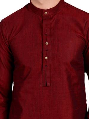 Maroon plain pure cotton kurta-pajama 4