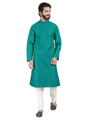 Blue plain pure cotton kurta-pajama 1