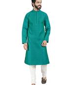 Blue plain pure cotton kurta-pajama