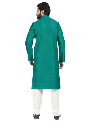 Blue plain pure cotton kurta-pajama 2