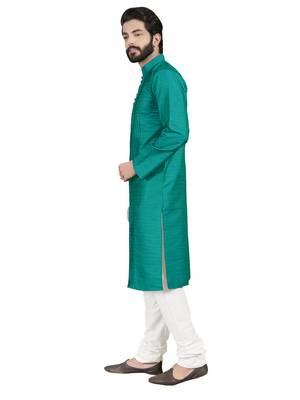 Blue plain pure cotton kurta-pajama 3