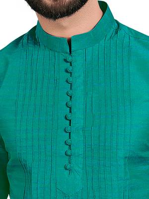 Blue plain pure cotton kurta-pajama 4