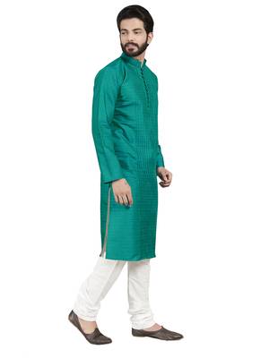 Blue plain pure cotton kurta-pajama 5