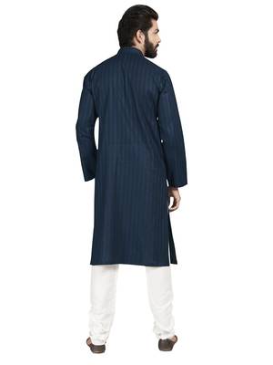 Blue plain pure cotton kurta-pajama 2