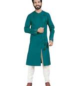 Blue plain pure cotton kurta-pajama