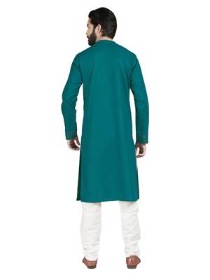 Blue plain pure cotton kurta-pajama 2