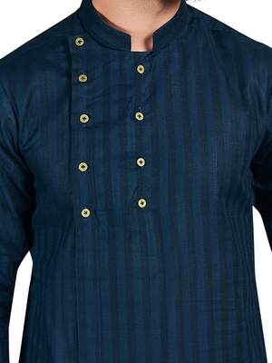 Blue plain pure cotton kurta-pajama 4