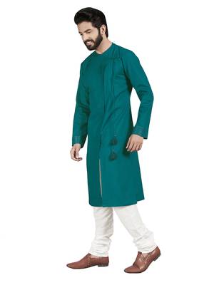 Blue plain pure cotton kurta-pajama 3