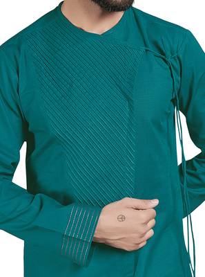 Blue plain pure cotton kurta-pajama 4