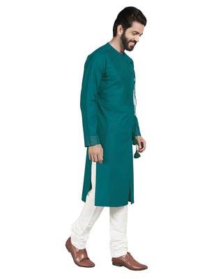 Blue plain pure cotton kurta-pajama 5