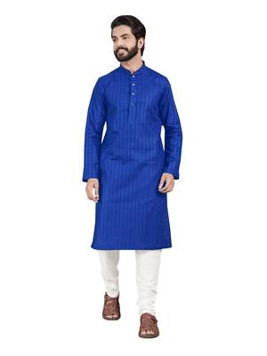 Blue plain pure cotton kurta-pajama 1