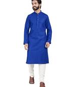 Blue plain pure cotton kurta-pajama