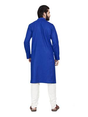 Blue plain pure cotton kurta-pajama 2