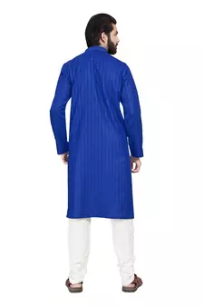 Blue plain pure cotton kurta-pajama