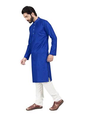Blue plain pure cotton kurta-pajama 3