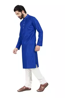 Blue plain pure cotton kurta-pajama