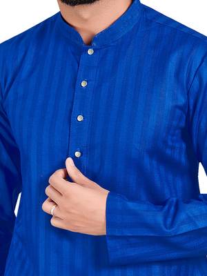Blue plain pure cotton kurta-pajama 4
