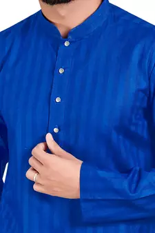 Blue plain pure cotton kurta-pajama