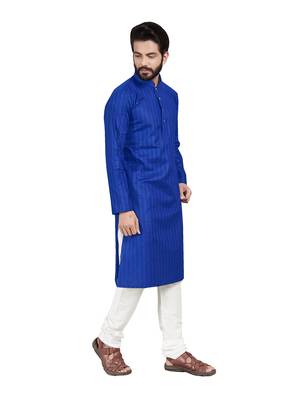 Blue plain pure cotton kurta-pajama 5