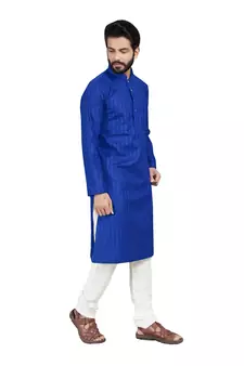 Blue plain pure cotton kurta-pajama