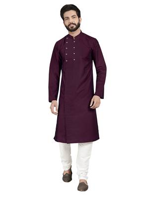 Purple plain pure cotton kurta-pajama 1
